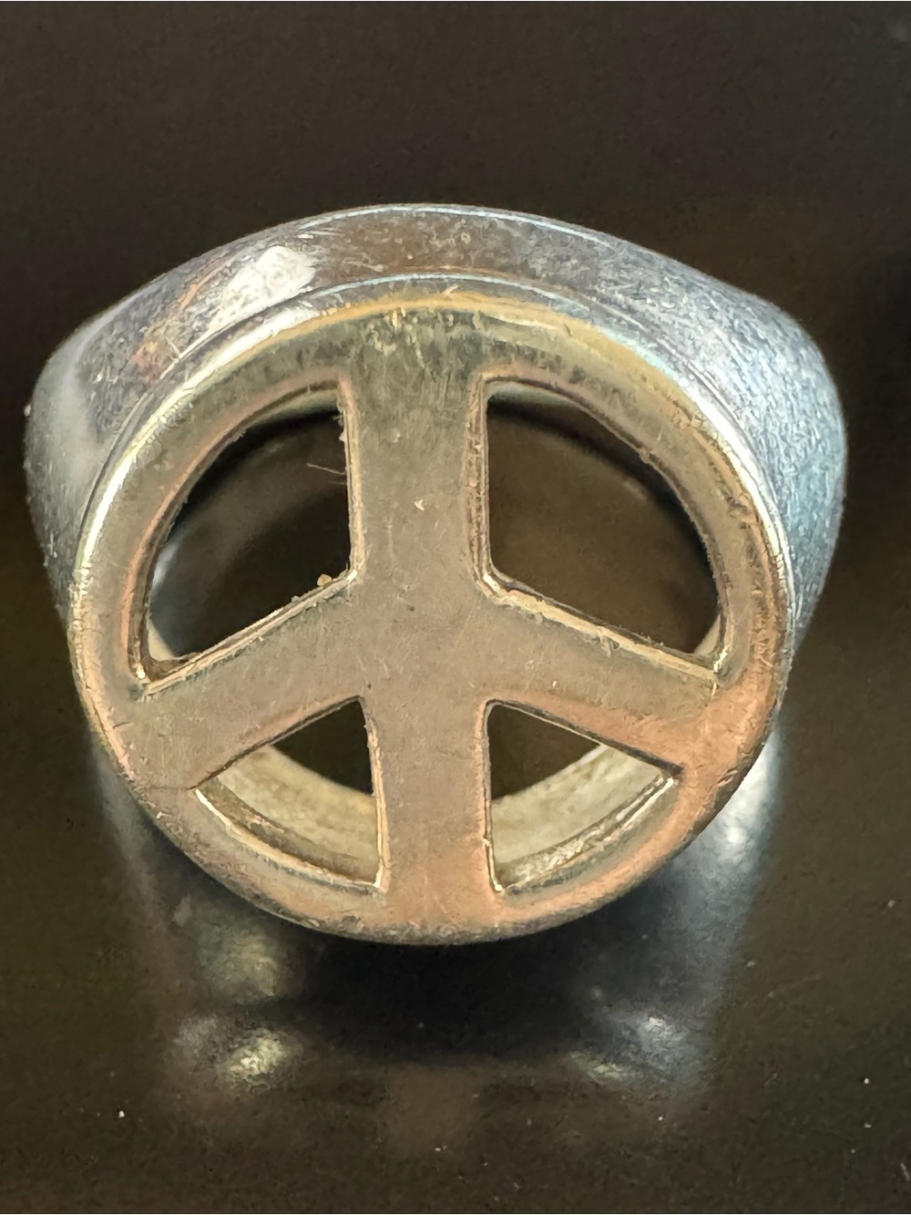 Vintage Sterling Silver Peace Sign Ring Size 7 - 925 - Hippie Boho Signet